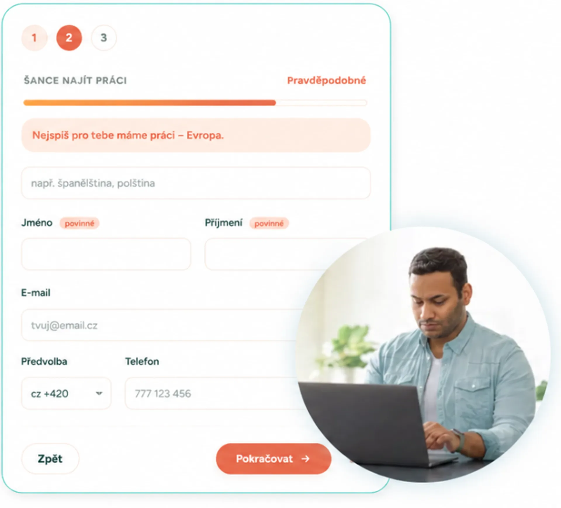 Snímek registračního formuláře pro práci v zahraničí